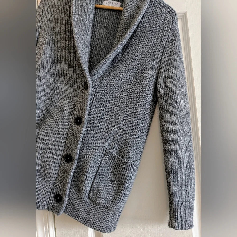 Everlane The Chunky Knit Wool Gray Cardigan Small Cabincore Preppy Academia - Picture 6 of 13